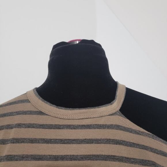 143 Story Brown Black Striped Cutout Cold Shoulder Short Sleeve Casual Top Small - Picture 5 of 8